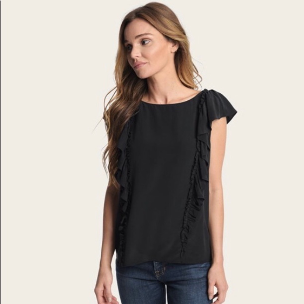 RED from Saks 5th Avenue. Raw hem blouse in black